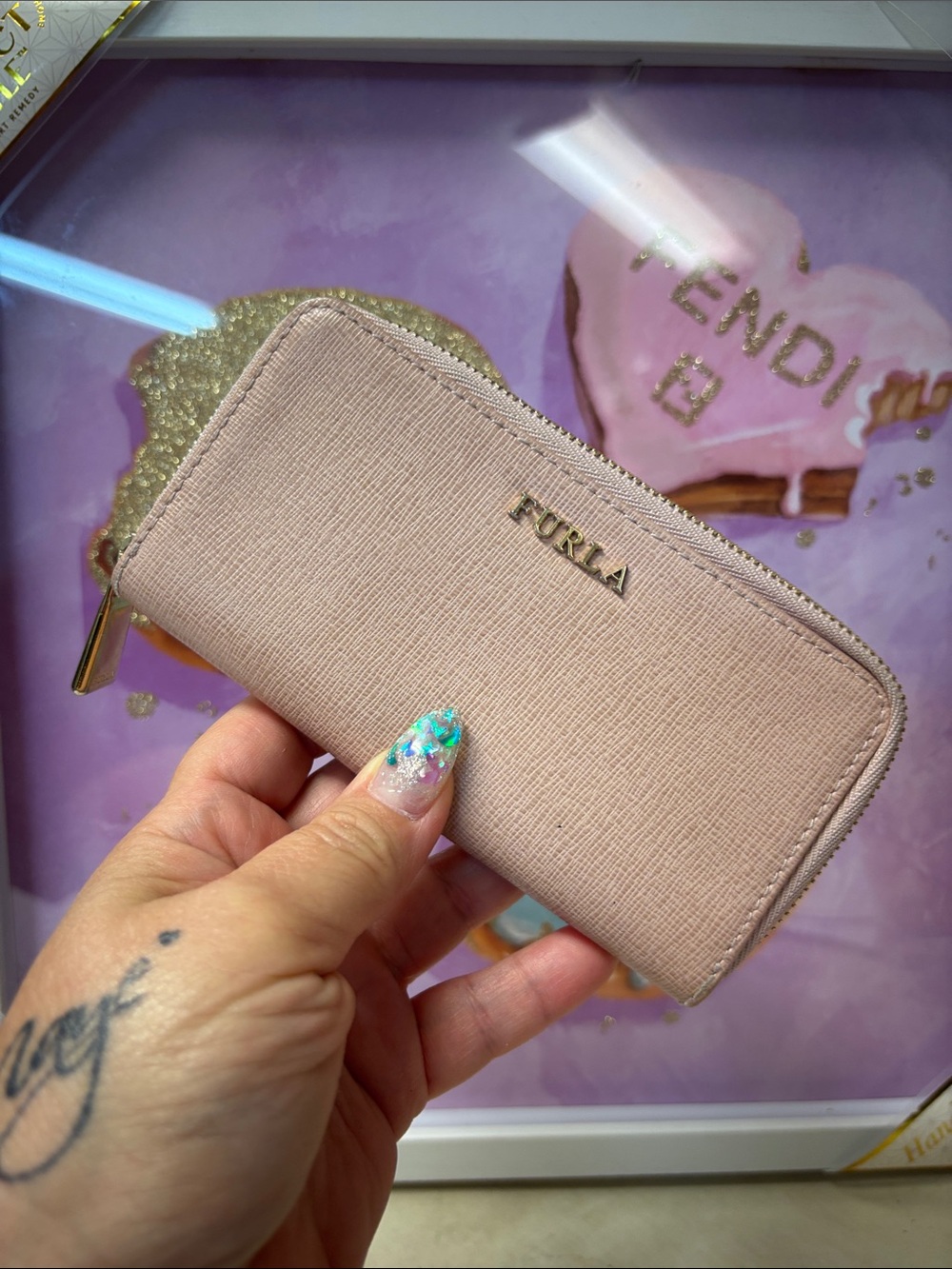 Furla Pink Zip-Around Key Wallet